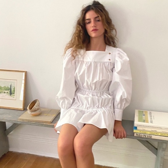 Ciao Lucia Alessandra Cotton Poplin Long Sleeve A Line Mini Dress White - Picture 1 of 11